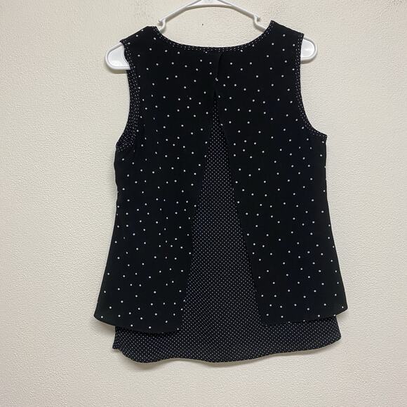 Skies Are Blue Sleeveless Two Layered Blouse Black Polk A Dot Woman S Split Back - Picture 6 of 6